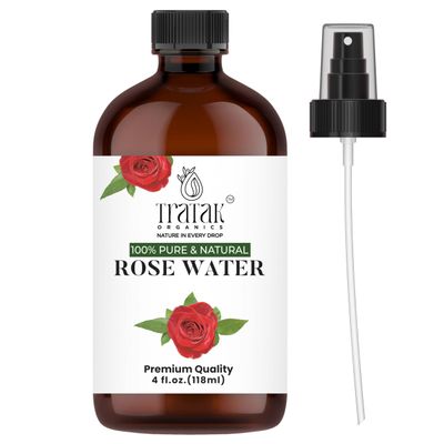 TRATAK ORGANICS 100% Natural Rose Water with Premium Mist Spray l Refreshing Facial Mist for Glowing Skin &amp; Skin Hydration l All Skin Types l Made Without Alcohol l for Bath, Haircare l Huge 4 oz