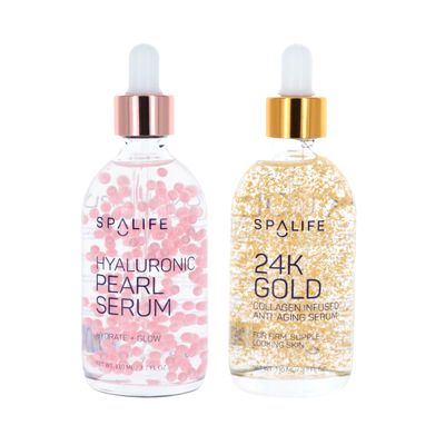 Spa Life Face Serum: 24K Gold Collagen Serum, Hydrating Hyaluronic Acid Serum 100 ml (3.7 oz) - For Supple Skin, Radiance Boosting, Firming &amp; Hydrating (2 Pack)