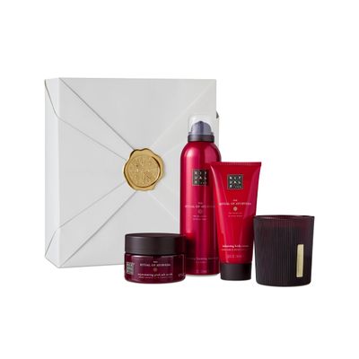 RITUALS Ayurveda Rebalancing Gift Set - Foaming Shower Gel, Body Scrub, Body Cream &amp; Candle with Indian Rose &amp; Sweet Almond Oil - Medium