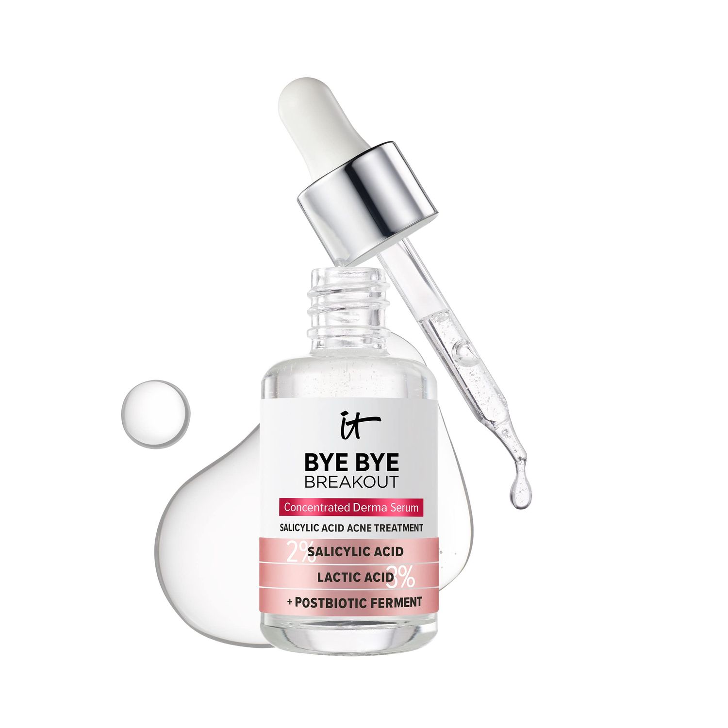 IT Cosmetics Bye Bye Breakout Acne Treatment Face Serum -With 2% Salicylic Acid &amp; 3% Lactic Acid - Helps Reduce Pimples in 3 Days &amp; Fades Look of Post-Acne Marks in 8 Weeks - 1 Fl. Oz