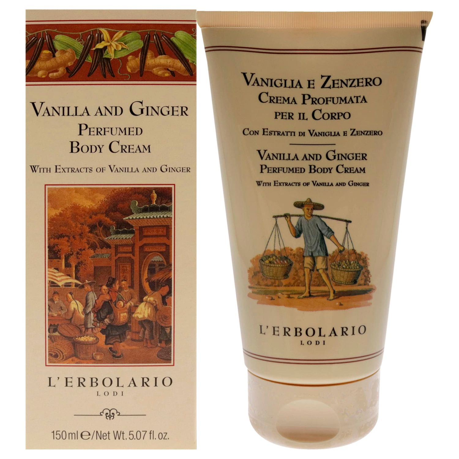 LErbolario Vanilla and Ginger Perfumed Body Cream - Moisturizing Cream for Dry Skin - Ginger and Vanilla Extracts - Hydrating Jojoba Oil - 5.07 oz