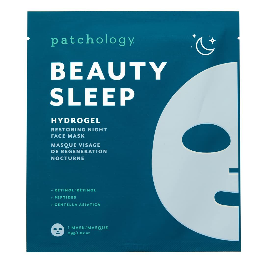 Patchology Hydrogel Face Mask with Retinol and Peptides Beauty Sleep - Gel Face Mask for women and men to reduce fine lines, and hydrate skin. 1 count.