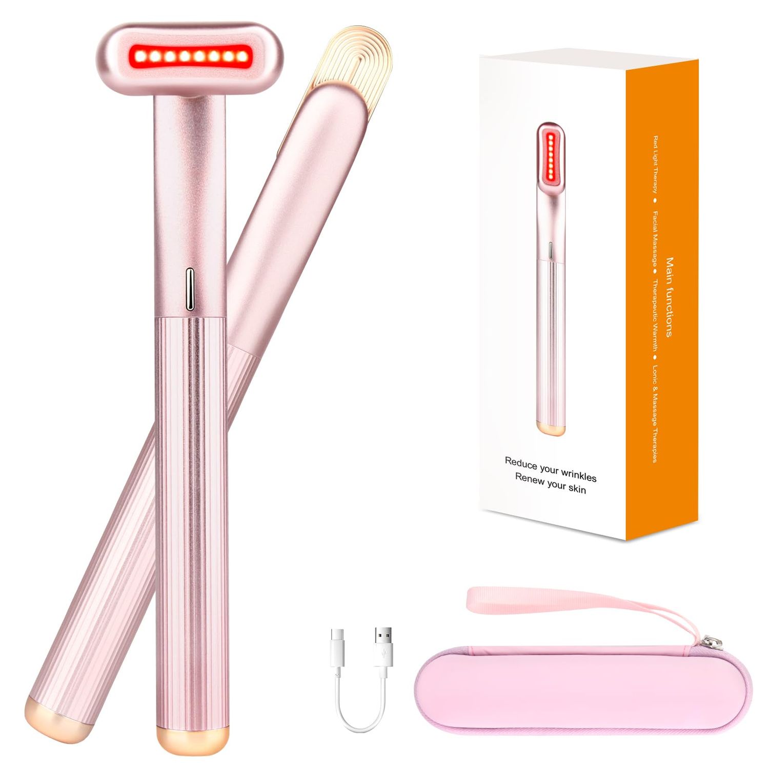 Red Light Therapy for Face, 4 in 1 Facial Wand for Anti-Aging, Anti-Wrinkle, Face Neck Light Therapy Wand, Skin Care Tool at Home, with Travel Carrying Case, One-Button Start