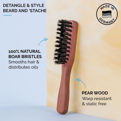 ZEUS Boar Bristle Beard &amp; Mustache Handled Brush for Men, Soft Bristles, Travel Beard Care Brush with Handle (Made in Germany) J92