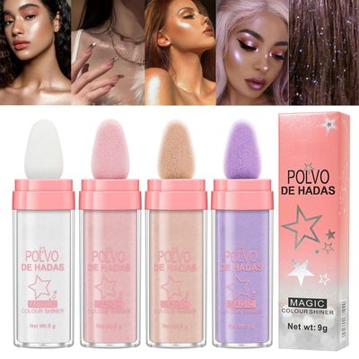 URQT 4 Color Polvo De Hadas Fairy Dust Highlight Patting Powder - Full Body Contouring and Clavicle Pearlescent Patting Powder for Face and Eye, Christmas Sparkling Body Glitter Powder (4 Pack)