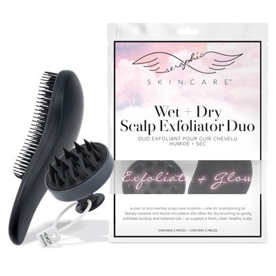 Seraphic Skincare 2-In-1 Exfoliator Duo: Wet Silicone Brush and Dry Massager - Deep Cleansing and Dandruff Removal for All Hair Types