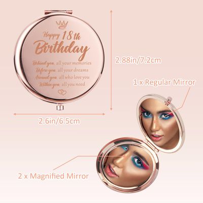 Lcoanriut 18th Birthday Gifts for Her, Best Gifts for 18 Year Old Girl Rose Gold Compact Mirror, Inspirational Gifts Happy 18th Birthday Gifts for Teen Sister Daughter Travel Makeup Mirror