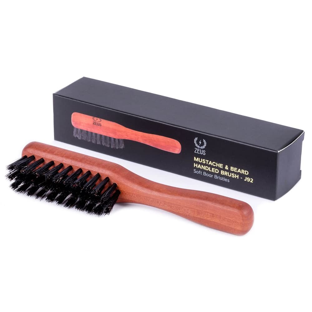 ZEUS Boar Bristle Beard &amp; Mustache Handled Brush for Men, Soft Bristles, Travel Beard Care Brush with Handle (Made in Germany) J92