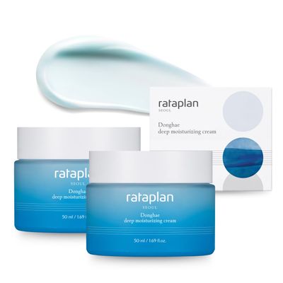 RATAPLAN Donghae Deep Moisturizing Cream 2 Pack - Blue Facial Moisturizing Cream, Deep Sea water, For Dry Skin, Ceramide, Hyaluronic Acid, Strengthen Skin Barrier, Korean Skincare