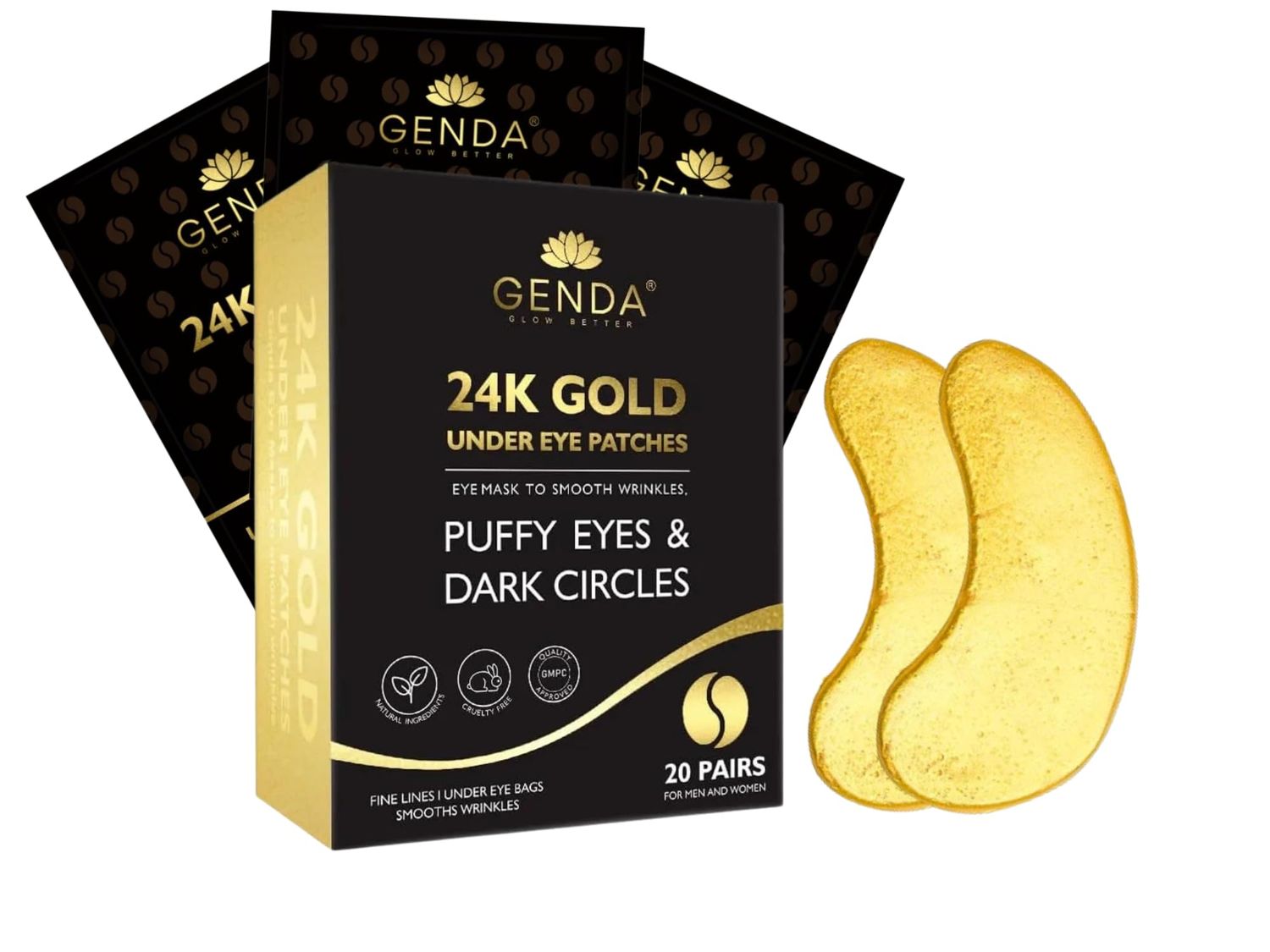 Under Eye Patches for Puffy Eyes and Dark Circles (20 Pairs), 24K Gold Gel Eye Mask Collagen Skincare with Retinol and Hyaluronic Acid, Reduce Eye Bags, Wrinkles, Dry &amp; Fine Lines