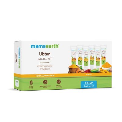 Mamaearth Ubtan Single Use Facial Kit | Gives Long Lasting Glow in Just 6-Steps | Includes Cleanser, Scrub, Gel, Massage Creams &amp; Face Pack | Turmeric &amp; Saffron Infused | 2.12 Oz/60g