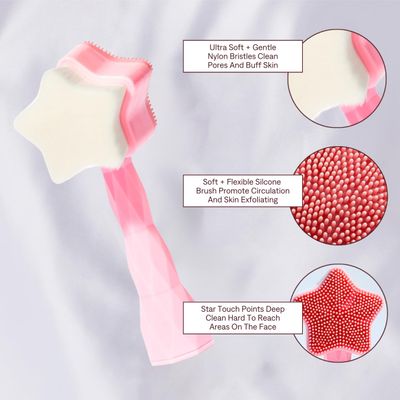 No Mo-Stache All Star Face Brush -Manual Facial Cleansing Brush, 2-in-1 Skin Care face Brush, Silicone Facial Scrubber Manual Dual Face Wash Brush for Deep Pore Exfoliation Massaging Skin Exfoliator