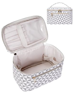 Wandering Nature Makeup Bag, Travel Make Up Organizer Cosmetic Brush Bags Case for Women in Quilted Fabric, Windmill Pattern (Patent Pending)