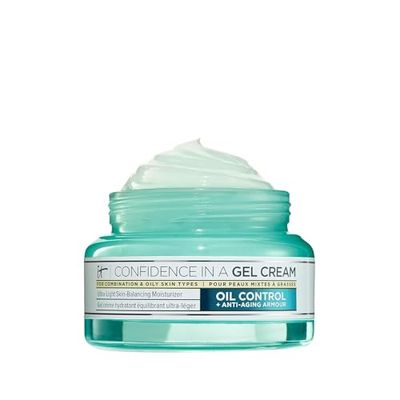 IT Cosmetics Confidence in a Gel Cream Oil Control - Hydrating Oil-Free Face Moisturizer - Reduces Shine &amp; Look of Large Pores - with Niacinamide, Vitamin E &amp; Peptides - Non-Comedogenic - 2.0 oz
