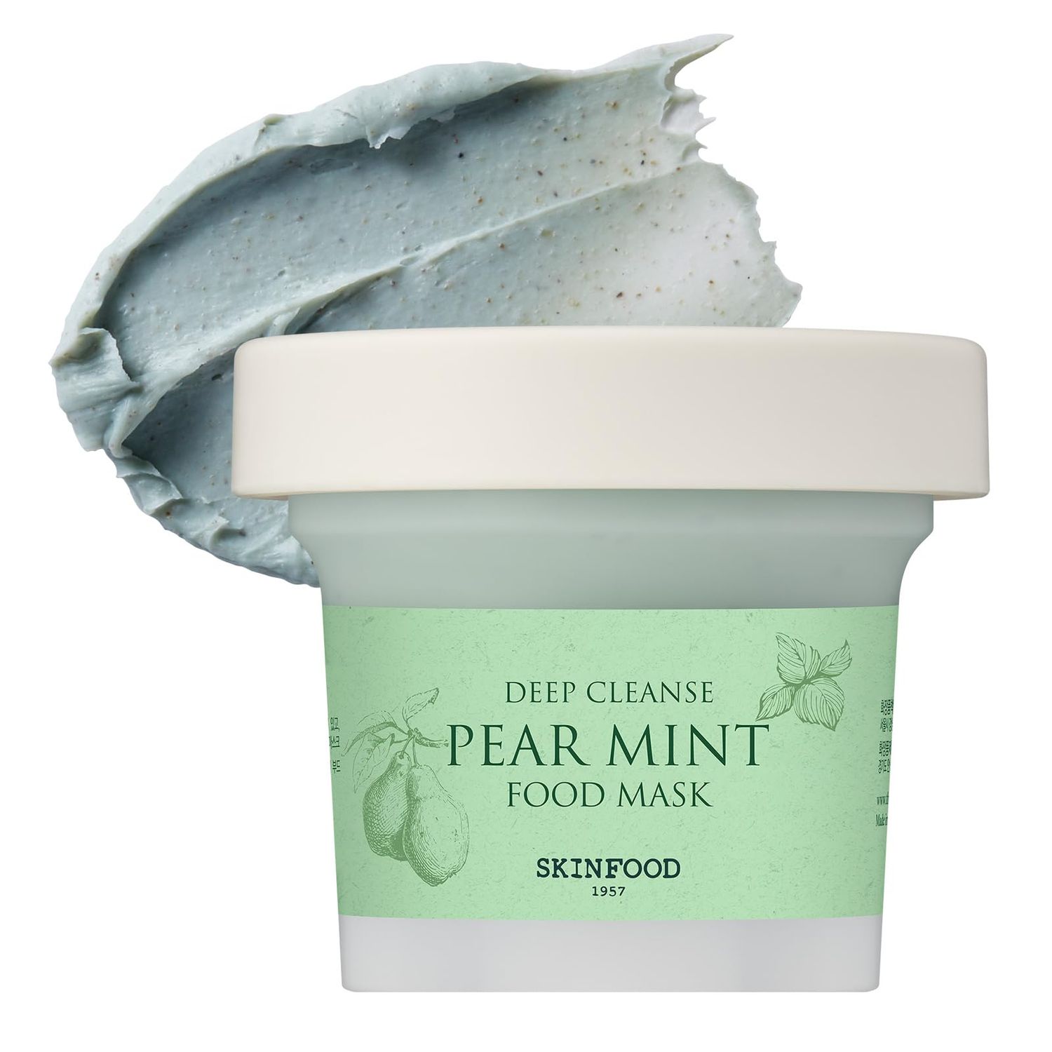 SKINFOOD Mask Pear Mint 120g - Facial Pore Cleanser, Soothing &amp; Hydrating Body Skin - Pore &amp; Sebum Clearing, Cooling Bubbles Scrub Wash Off Face Masks w/Rice Powder - Shower-Proof Texture (4.23 oz)