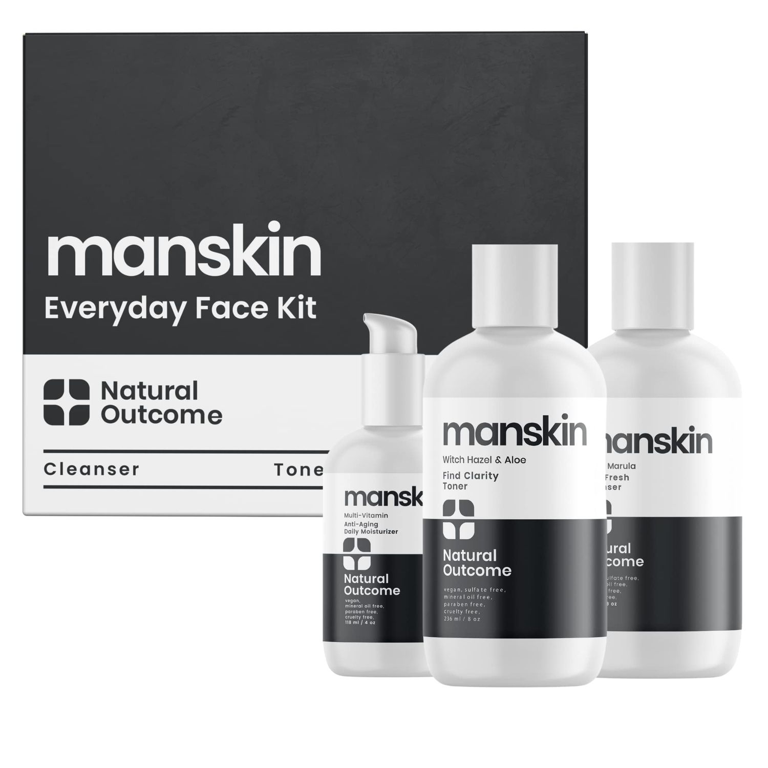 Natural Outcome Mens Skin Care Kit | Mens Facial Care Kit for Men Skincare | Anti-Aging Daily 3 Step Face Care Regimen Includes: Rejuvenating Facial Cleanser, Balancing Toner, &amp; Hydrating Moisturizer
