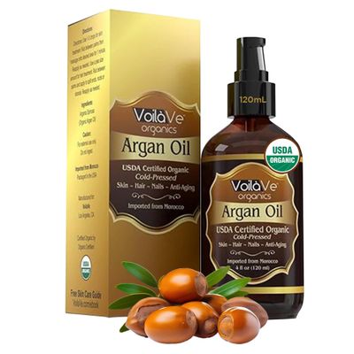 VoilaVe USDA and ECOCERT 100% Pure Organic Moroccan Argan Oil for Skin, Nails &amp; Hair Growth, Anti-Aging Face Moisturizer, Cold Pressed, Hair Moisturizer, Rich in Vitamin E, As Seen On TV - 4 fl oz