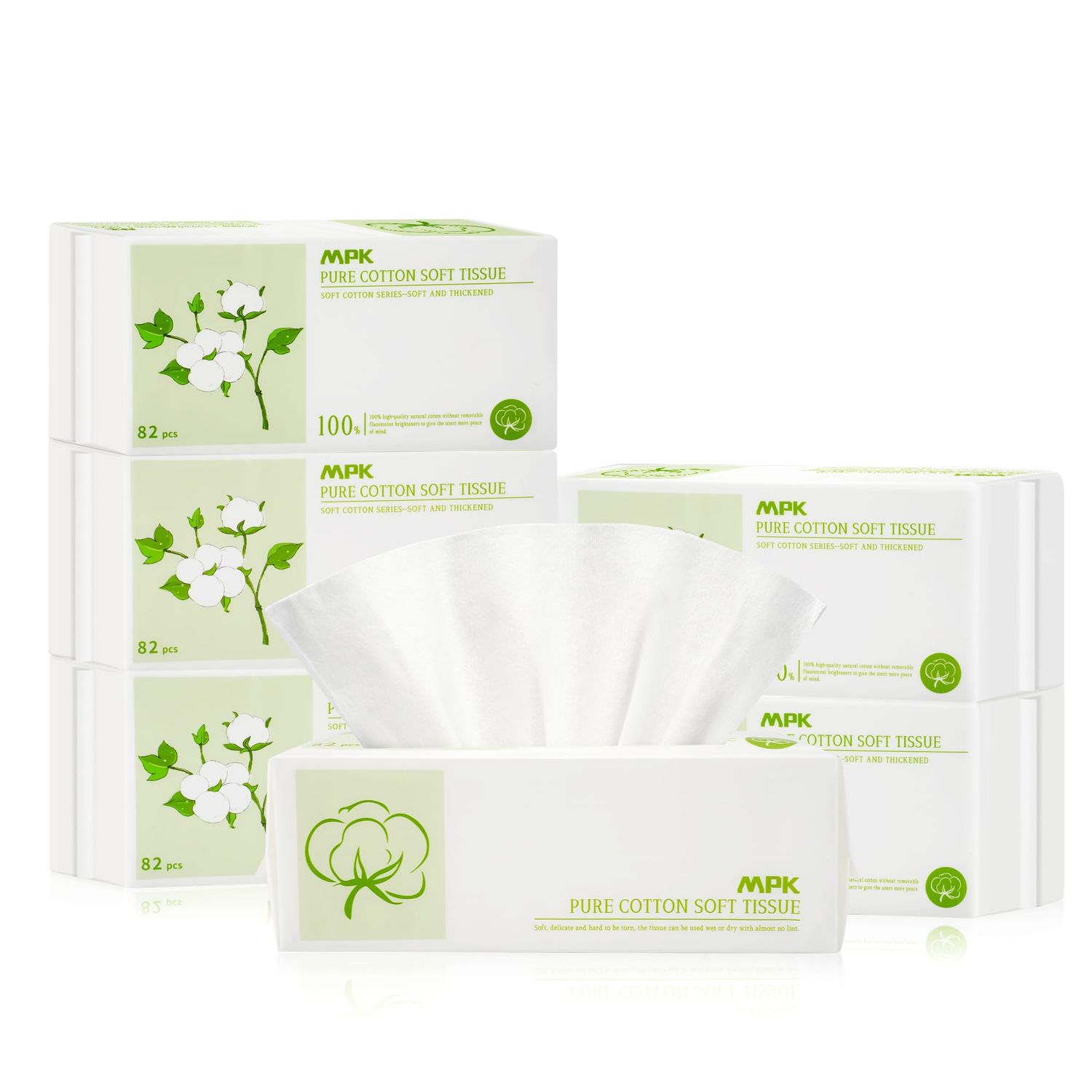MPK Soft Face Towels - 100% Cotton Tissue, 6 Pack, Disposable Face Drying Towel, Makeup Remover Dry Wipes, Unscented Facial Wash Cloth for Sensitive Skin, Super Soft &amp; Thick Facial Towels(492 Count)