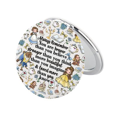 KEYCHIN Beauty Beast Movie Pocket Mirror Princess Belle Fans Gifts Always Remember You are Braver Stronger Smarter Than You Think Compact Mirror for Women Girls Teenagers (Beauty Beast-White)