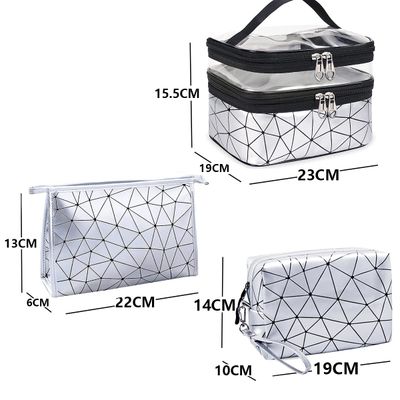 weallbuy Travel Makeup Bag Organizer, Waterproofing Toiletry Bag Set, Skincare Bag with 2 Cosmetic Bags for Women (Silver)