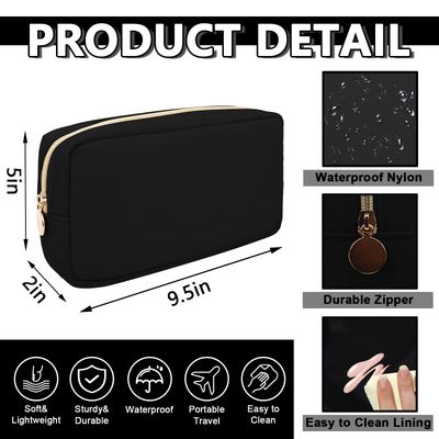 Waterproof Small Makeup Bag Pouch for Purse,Nylon Travel Toiletry Storage Bag Cute Preppy Cosmetic Bag for Women Girl,Waterproof Makeup Organizer Bag Skincare Bag Purse with Zipper(Small-Black)