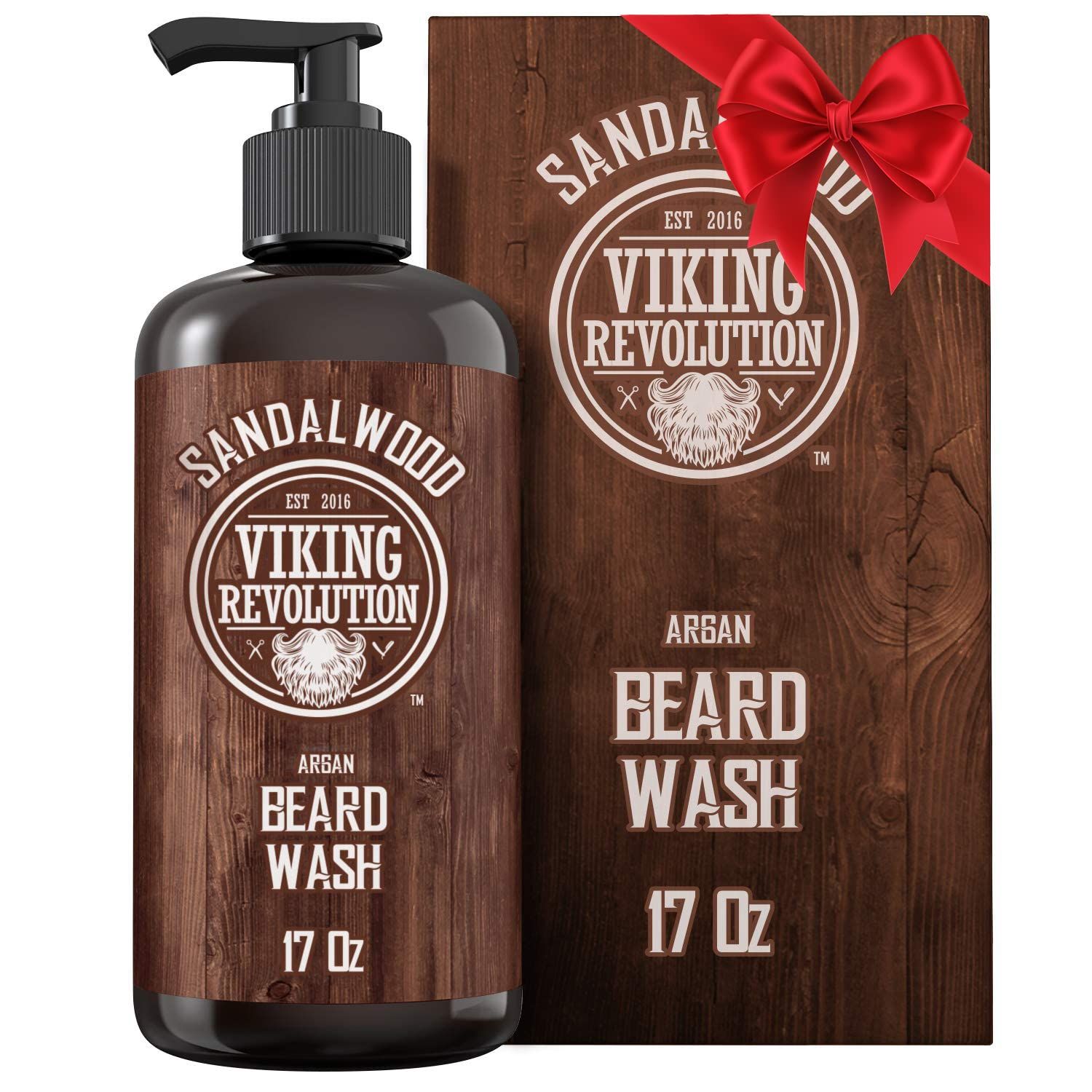 Viking Revolution Beard Wash Shampoo w/Argan &amp; Jojoba Oils - Softens &amp; Strengthens - Sandalwood Scent - Beard Shampoo w/Beard Oil (17 oz Shampoo)