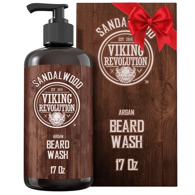 Viking Revolution Beard Wash Shampoo w/Argan &amp; Jojoba Oils - Softens &amp; Strengthens - Sandalwood Scent - Beard Shampoo w/Beard Oil (17 oz Shampoo)