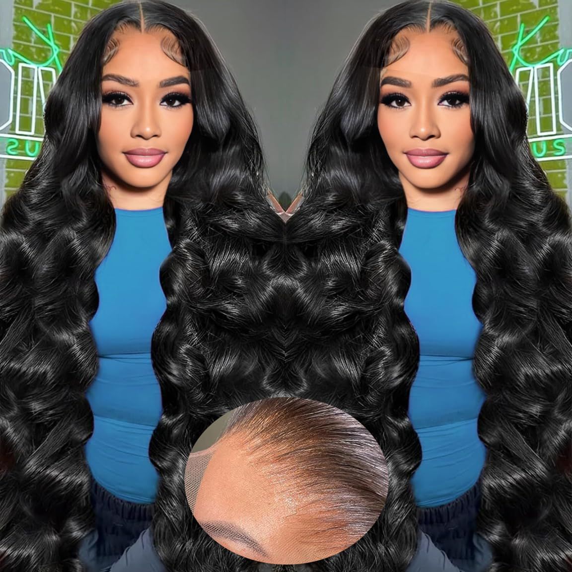 Rruaneal 13x4 Lace Front Wigs Human Hair Pre Plucked 34Inch Body Wave Lace Front Wigs Human Hair Wigs for Black Women 200% Density Natural Color Lace Wigs Human Hair with Natural Hairline