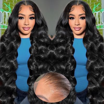Rruaneal 13x4 Lace Front Wigs Human Hair Pre Plucked 34Inch Body Wave Lace Front Wigs Human Hair Wigs for Black Women 200% Density Natural Color Lace Wigs Human Hair with Natural Hairline