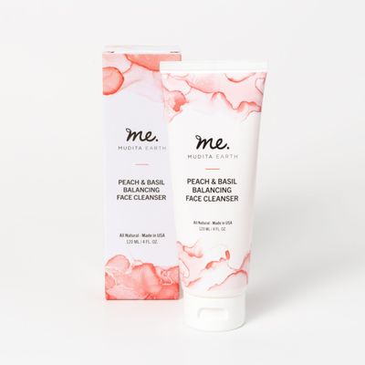 Mudita Earth Organic Skin Cleanser: Peach Leaf and Basil Acne, Vitamin C Cleanser for Acne, Natural and Gentle Cleanser Face Wash for Sensitive Skin with Moringa Oil