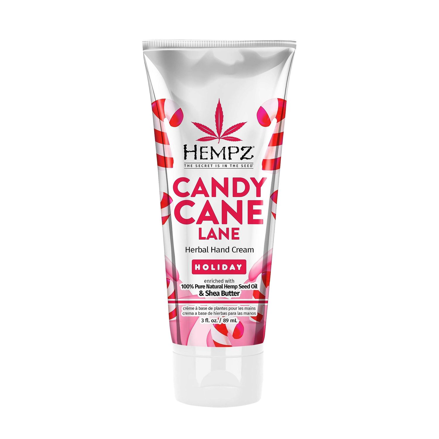 Hempz Limited Edition Candy Cane Lane Hand Cream Lotion (3 Oz) - Mini Holiday Scented Travel Cream Skin Care for Women &amp; Men, Made with Shea Butter for Combatting Dry Hands while Travelling
