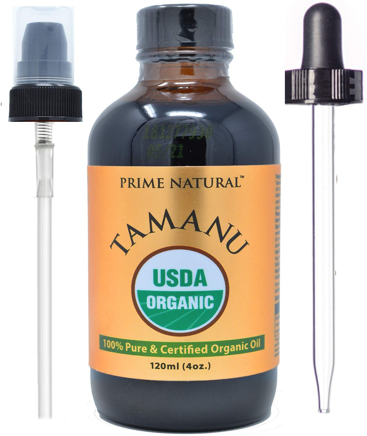 Prime Natural Organic Tamanu Oil - USDA Certified, 100% Pure, Cold Pressed, Unrefined, Virgin (4oz / 120ml) for Face, Hair &amp; Skin Care - Natural Moisturizer