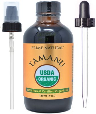Prime Natural Organic Tamanu Oil - USDA Certified, 100% Pure, Cold Pressed, Unrefined, Virgin (4oz / 120ml) for Face, Hair &amp; Skin Care - Natural Moisturizer