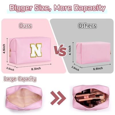 TOPEAST Christmas Gifts - Preppy Makeup Bag, Stocking Stuffers for Girls Women | Personalized Initial Makeup Pouch | Leather Waterproof Cosmetic Bag | Christmas Birthday Gifts for Daughter (Letter A)