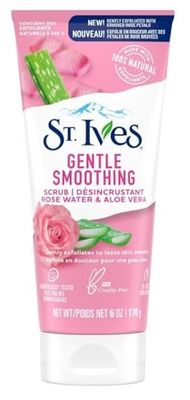 St. Ives Gentle Smoothing Face Scrub Our Gentlest Scrub Yet Rose Water and Aloe Vera Made with 100 percent Natural Exfoliants, Paraben Free, Oil-Free, Dermatologist Tested 6 oz