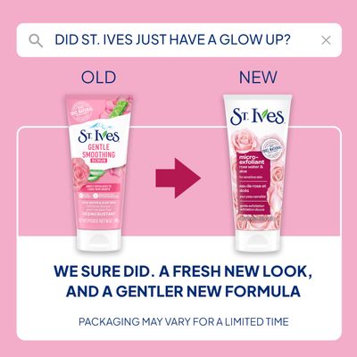 St. Ives Gentle Smoothing Face Scrub Our Gentlest Scrub Yet Rose Water and Aloe Vera Made with 100 percent Natural Exfoliants, Paraben Free, Oil-Free, Dermatologist Tested 6 oz