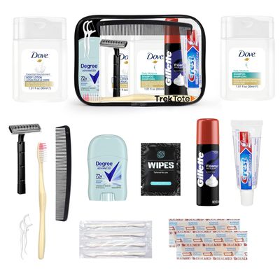TrekTote 15-Piece Travel Toiletry Kit - Ready To Go Essentials Bag with Men&#39;s Toiletries. TSA-Approved Travel Size Kit for Men with Essential Toiletries.