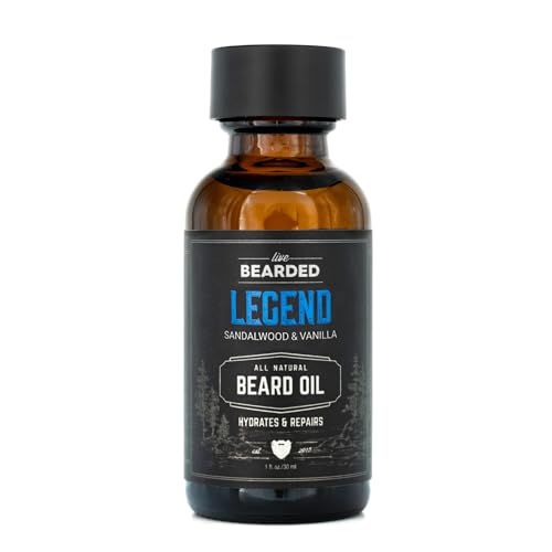 Live Bearded Beard Oil - 1 fl oz - Natural Beard Care for Men with Jojoba Oil - Made in USA - Beard Oil for Dry Flaky Skin - Legend Scented: Sandalwood, Vanilla