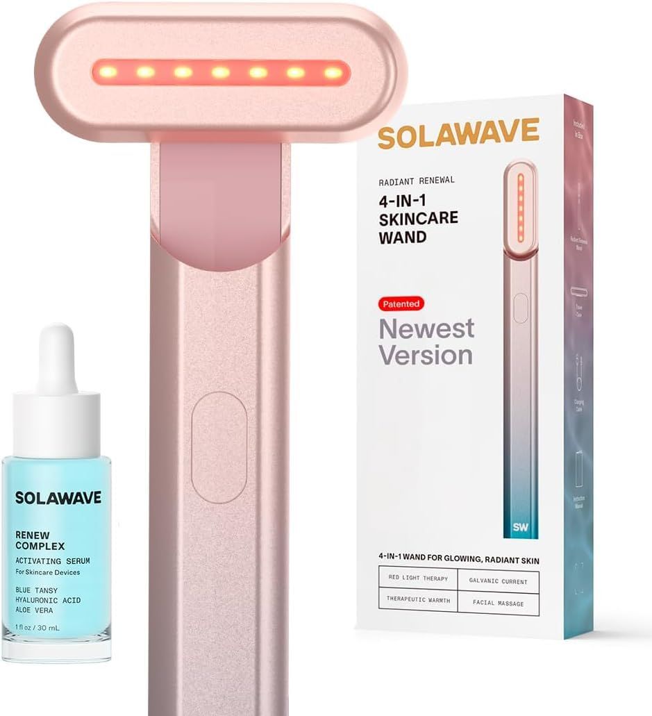 Solawave 4-in-1 Radiant Renewal Wand and Serum Bundle, Face Skincare Wand with Facial Massager, Facial Wand with Renew Complex Serum