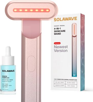 Solawave 4-in-1 Radiant Renewal Wand and Serum Bundle, Face Skincare Wand with Facial Massager, Facial Wand with Renew Complex Serum