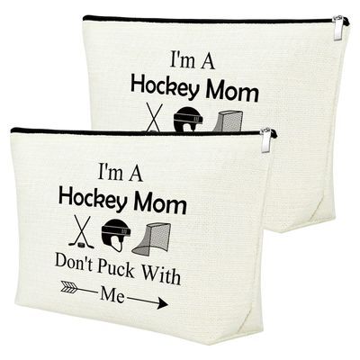 Hockey Player Gifts 2Pcs Hockey Makeup Bag Hockey Mom Cosmetic Bag Hockey Coach Gifts for Mom Ice Hockey Lover Inspiration Gifts Hockey Team Gifts Birthday Graduation Gift for Friend Travel Pouch