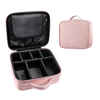 Travel Makeup Bag Brush Case, Cosmetic Organizer with Dividers for Skincare and Makeup Palettes Makeup Brushes Travel Accessory (Light Pink)