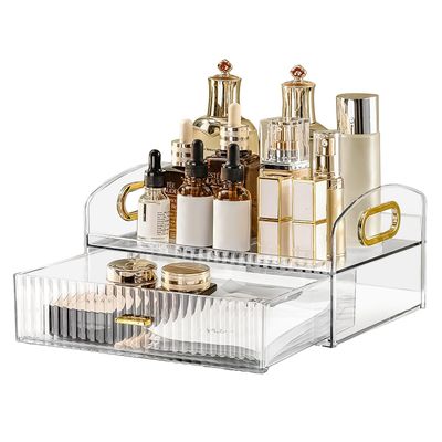 YOUGRACE Makeup Organizer Countertop With Drawers, Bedroom Vanity Clear Skincare Organizer Makeup Brush Holder Cute Cosmetic Display Cases for Perfumes Lipsticks Desk Storage Container