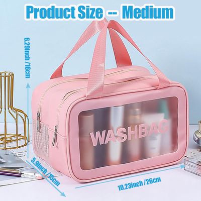 YIMIKE Travel Toiletry Bag,Clear Makeup Bag,Cosmetics Bag,Transparent Skin Care Bag,Waterproof & Draining Make up Bags,PVC Toiletry Organizer Thickened Wash Bag for Women Men (Medium-Pink)