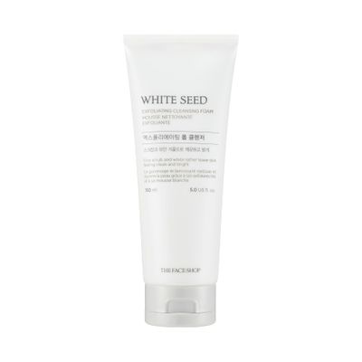The Face Shop White Seed Exfoliating Cleansing Foam | Face Wash, Deep Clean, Complexion Brightening, Dead Skin Removal | Skin Texture &amp; Clarity Improvement, Dullness Reducing, 5.07 Fl Oz