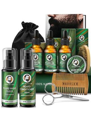 Mens Gifts for Birthday, Gifts for Men, Beard Care Kit with Beard Oil Balm Conditioner Wash Brush Comb Scissor, Stocking Stuffers for Men Birthday &amp; Christmas Gifts for Boyfriend Brother Dad Husband