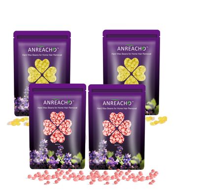 Wax Beads for Hair Removal, ANREACHO Hard Wax Beads for Sensitive Skin, 4 Packs Waxing Beans for Brazilian Bikini Eyebrow Legs Armpit Facial, 400g At Home Wax Refill (2 Pink &amp; 2 Honey)