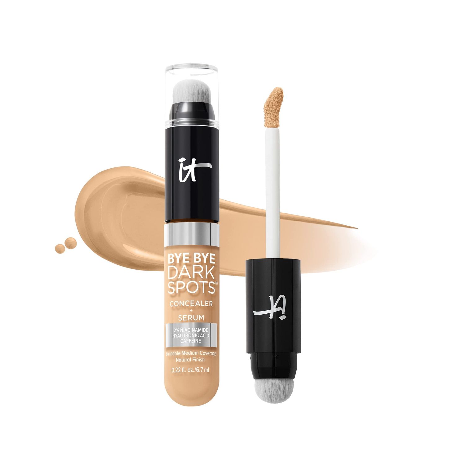 IT Cosmetics Bye Bye Dark Spots Concealer + Brightening Serum - 2% Niacinamide, Hyaluronic Acid &amp; Caffeine - Medium Coverage, Natural Finish, All Skin Types - 23 Light Warm, 0.22 fl. oz