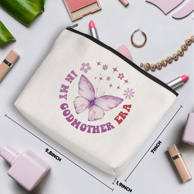 Vintage Gifts for Godmother Makeup Bag Godmother Proposal Gift Godmother Gifts from Goddaughter Butterfly Cosmetic Bag for Women New Mom Godmom Mama Friend Sister Christmas Appreciation Birthday Gifts