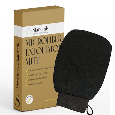Skinerals Premium Exfoliating Mitt, Exfoliator Glove &amp; Self Tanner Prep, Body Exfoliator Scrubber for Ultimate Smoothness